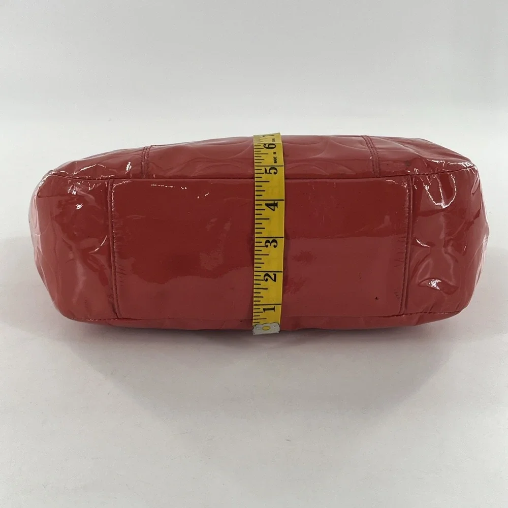 Coach Signature Embossed Patent Leather Coral Orange Satchel Tote Coral Orange
